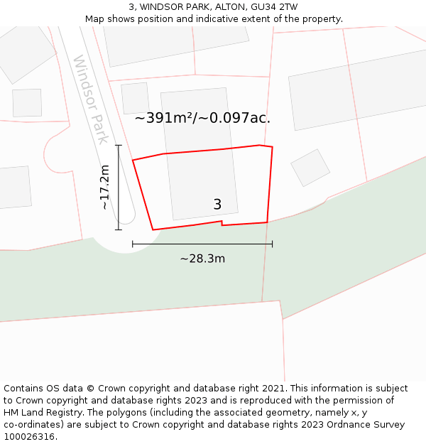 3, WINDSOR PARK, ALTON, GU34 2TW: Plot and title map