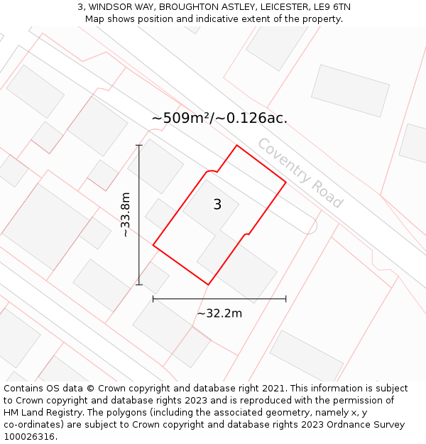 3, WINDSOR WAY, BROUGHTON ASTLEY, LEICESTER, LE9 6TN: Plot and title map