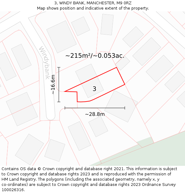3, WINDY BANK, MANCHESTER, M9 0RZ: Plot and title map