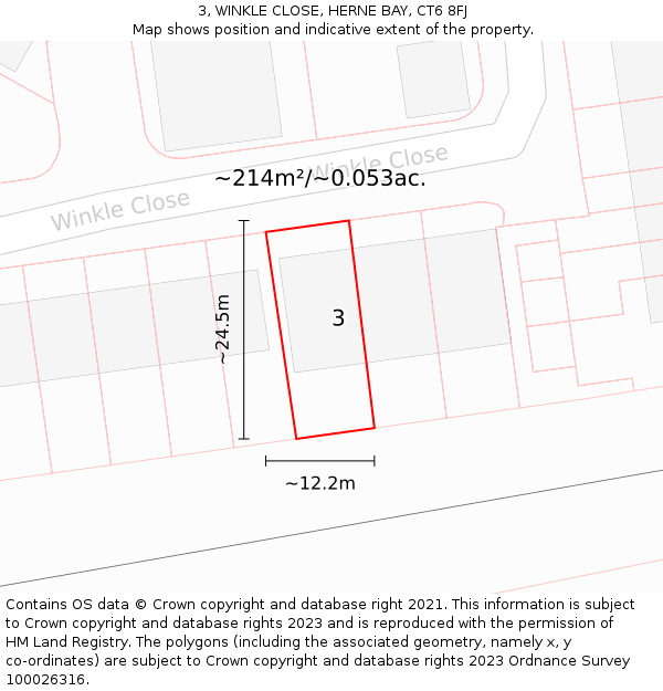 3, WINKLE CLOSE, HERNE BAY, CT6 8FJ: Plot and title map