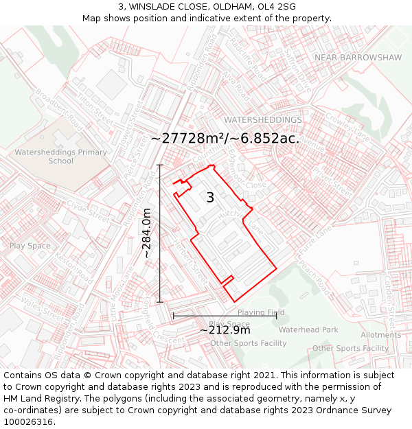 3, WINSLADE CLOSE, OLDHAM, OL4 2SG: Plot and title map