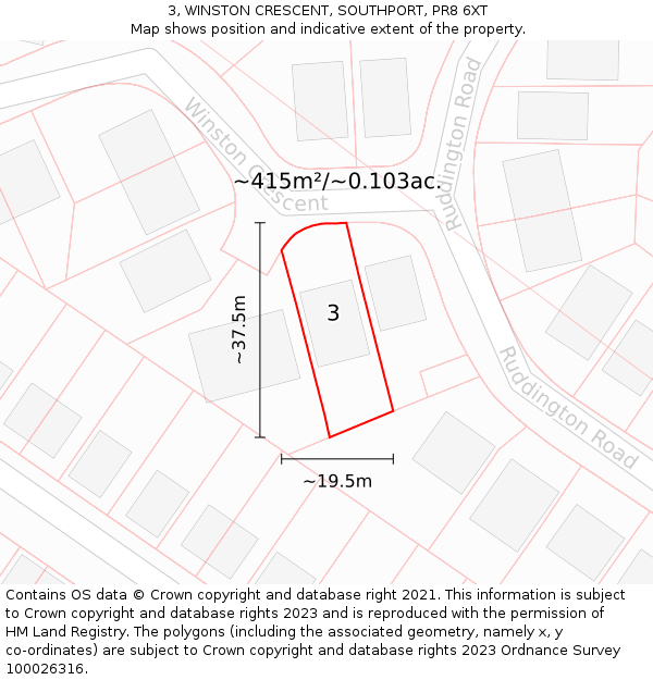 3, WINSTON CRESCENT, SOUTHPORT, PR8 6XT: Plot and title map