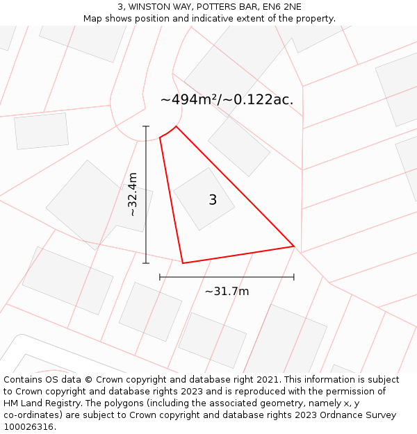 3, WINSTON WAY, POTTERS BAR, EN6 2NE: Plot and title map