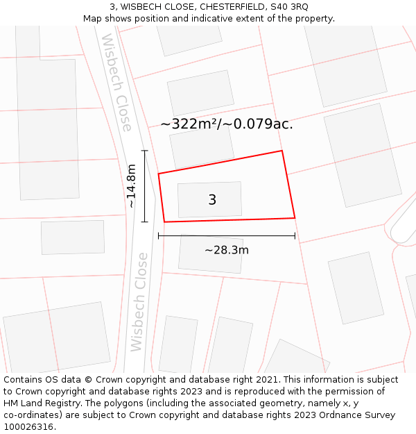 3, WISBECH CLOSE, CHESTERFIELD, S40 3RQ: Plot and title map