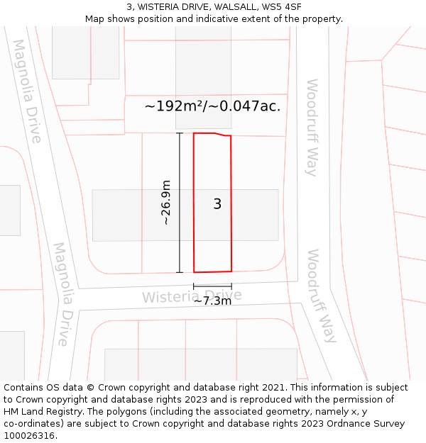 3, WISTERIA DRIVE, WALSALL, WS5 4SF: Plot and title map