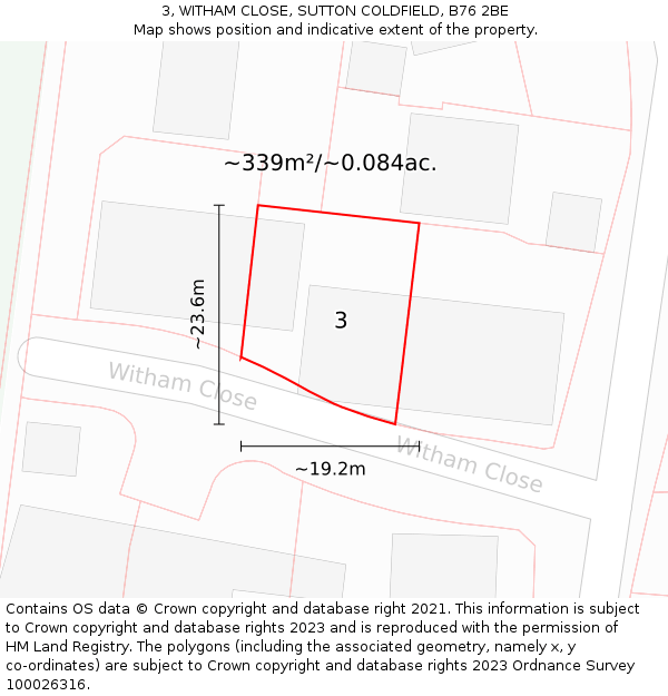 3, WITHAM CLOSE, SUTTON COLDFIELD, B76 2BE: Plot and title map