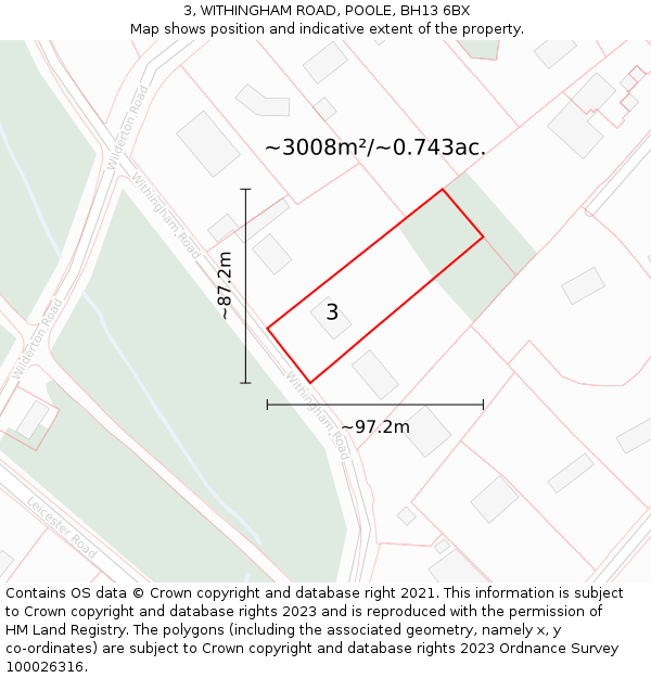 3, WITHINGHAM ROAD, POOLE, BH13 6BX: Plot and title map