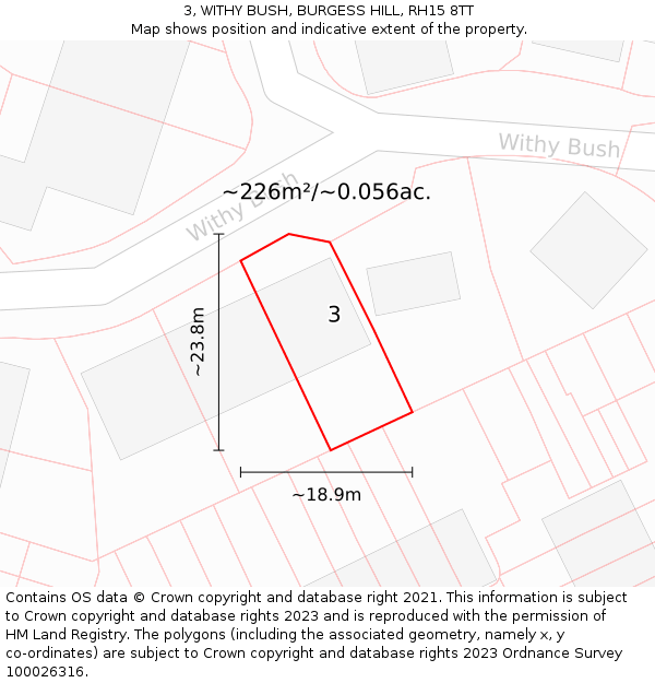 3, WITHY BUSH, BURGESS HILL, RH15 8TT: Plot and title map