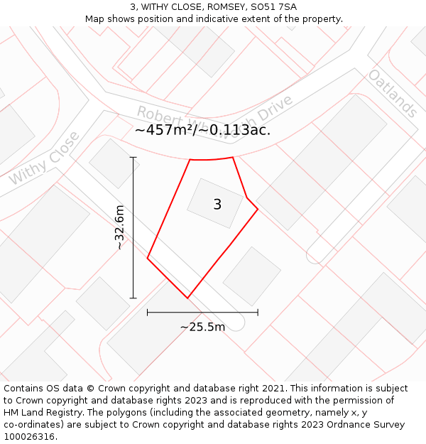 3, WITHY CLOSE, ROMSEY, SO51 7SA: Plot and title map