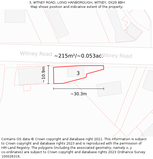 3, WITNEY ROAD, LONG HANBOROUGH, WITNEY, OX29 8BH: Plot and title map