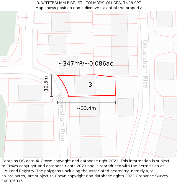 3, WITTERSHAM RISE, ST LEONARDS-ON-SEA, TN38 9PT: Plot and title map