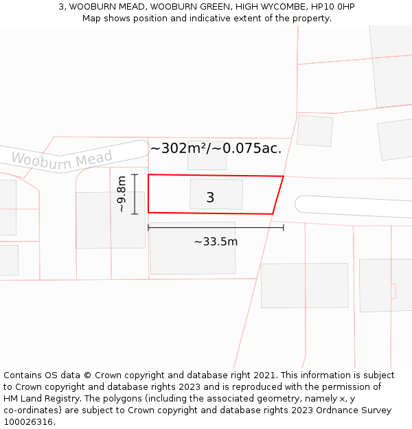 3, WOOBURN MEAD, WOOBURN GREEN, HIGH WYCOMBE, HP10 0HP: Plot and title map