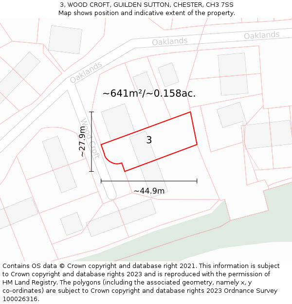 3, WOOD CROFT, GUILDEN SUTTON, CHESTER, CH3 7SS: Plot and title map