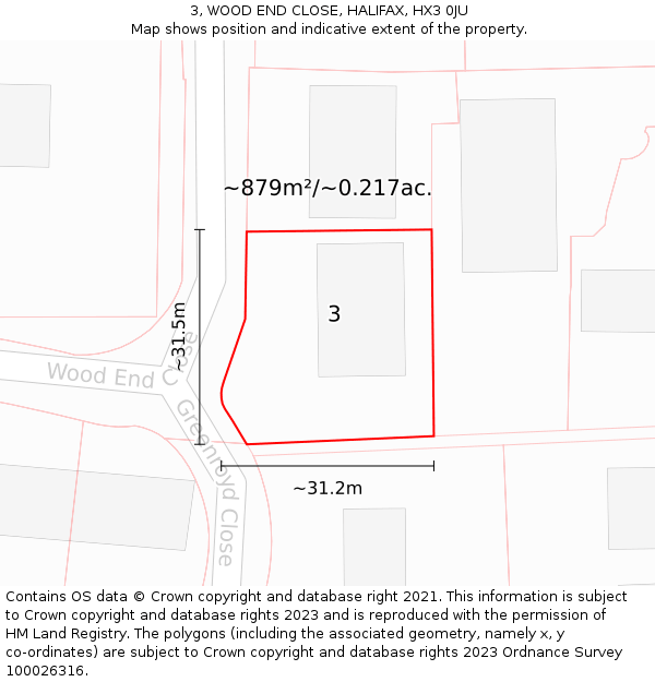 3, WOOD END CLOSE, HALIFAX, HX3 0JU: Plot and title map