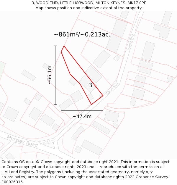 3, WOOD END, LITTLE HORWOOD, MILTON KEYNES, MK17 0PE: Plot and title map