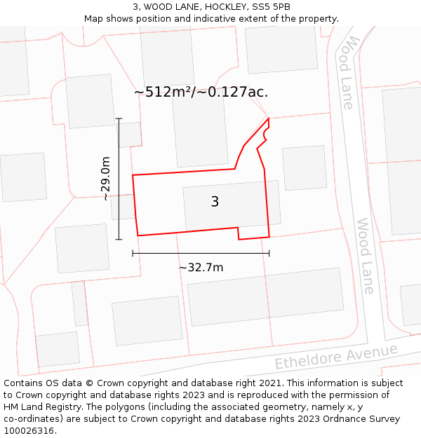 3, WOOD LANE, HOCKLEY, SS5 5PB: Plot and title map