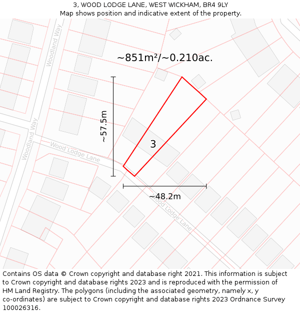 3, WOOD LODGE LANE, WEST WICKHAM, BR4 9LY: Plot and title map