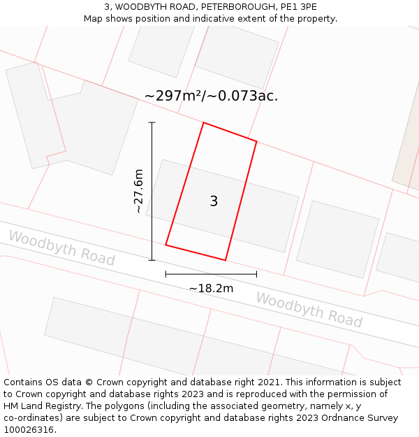 3, WOODBYTH ROAD, PETERBOROUGH, PE1 3PE: Plot and title map