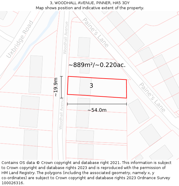 3, WOODHALL AVENUE, PINNER, HA5 3DY: Plot and title map