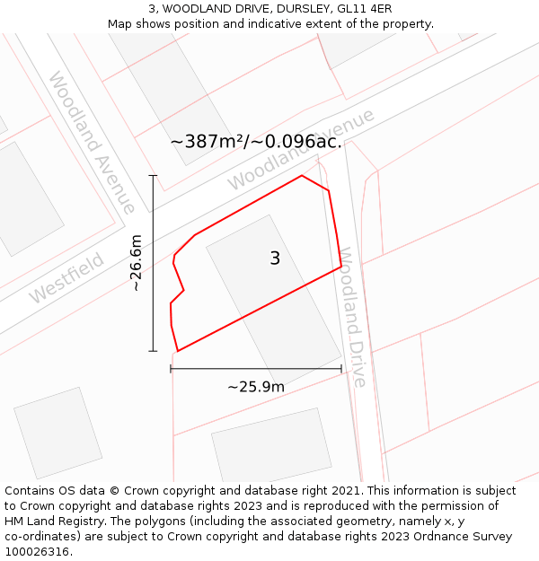 3, WOODLAND DRIVE, DURSLEY, GL11 4ER: Plot and title map