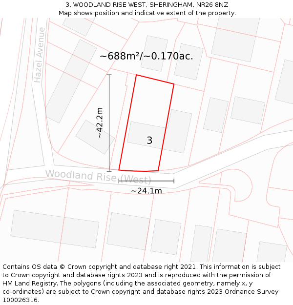 3, WOODLAND RISE WEST, SHERINGHAM, NR26 8NZ: Plot and title map