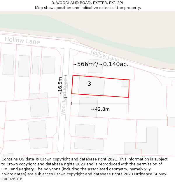 3, WOODLAND ROAD, EXETER, EX1 3PL: Plot and title map