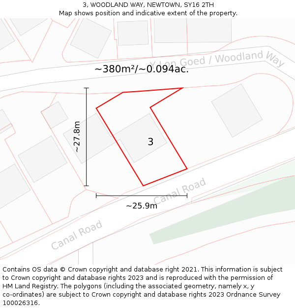 3, WOODLAND WAY, NEWTOWN, SY16 2TH: Plot and title map
