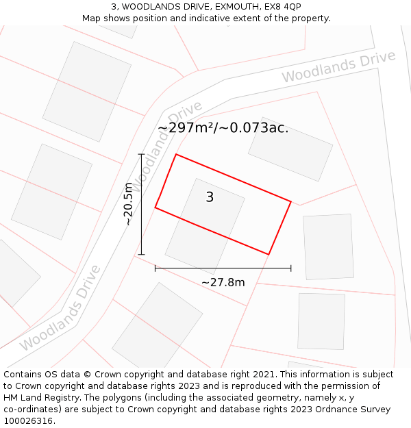 3, WOODLANDS DRIVE, EXMOUTH, EX8 4QP: Plot and title map