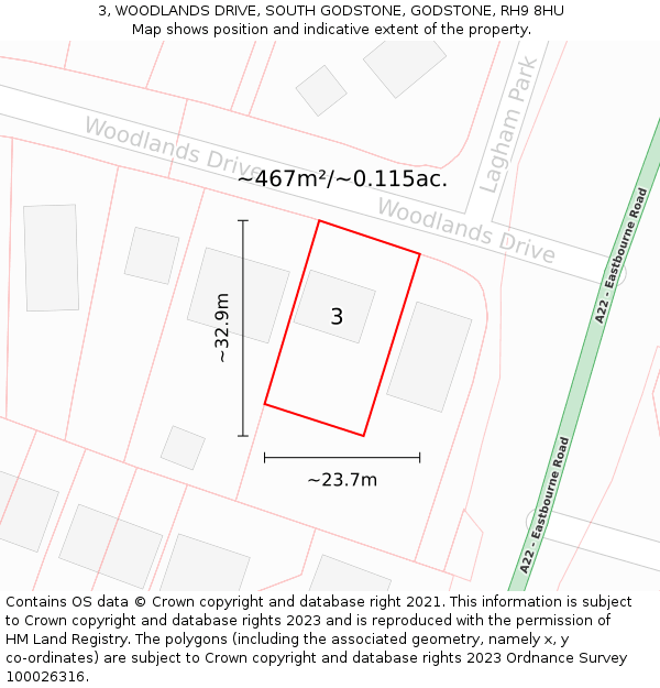 3, WOODLANDS DRIVE, SOUTH GODSTONE, GODSTONE, RH9 8HU: Plot and title map