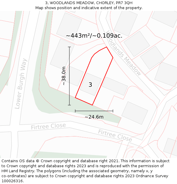 3, WOODLANDS MEADOW, CHORLEY, PR7 3QH: Plot and title map