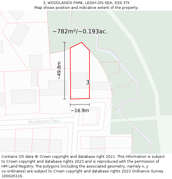 3, WOODLANDS PARK, LEIGH-ON-SEA, SS9 3TX: Plot and title map