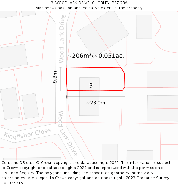 3, WOODLARK DRIVE, CHORLEY, PR7 2RA: Plot and title map