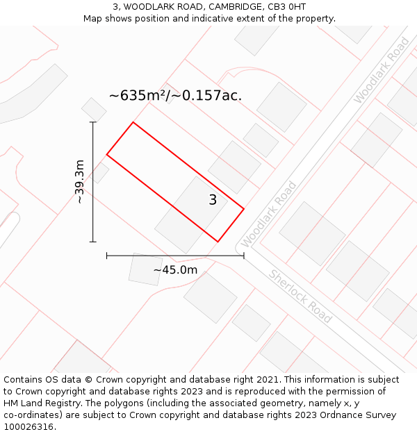 3, WOODLARK ROAD, CAMBRIDGE, CB3 0HT: Plot and title map