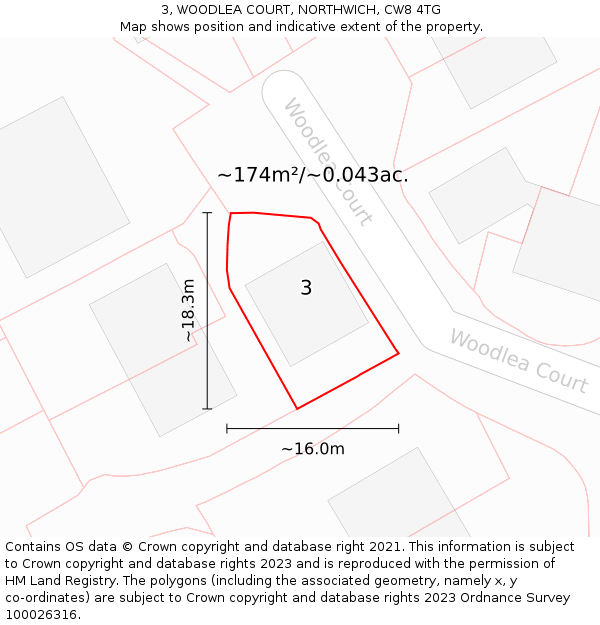 3, WOODLEA COURT, NORTHWICH, CW8 4TG: Plot and title map