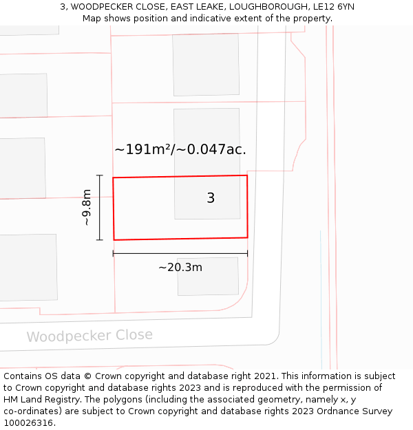 3, WOODPECKER CLOSE, EAST LEAKE, LOUGHBOROUGH, LE12 6YN: Plot and title map