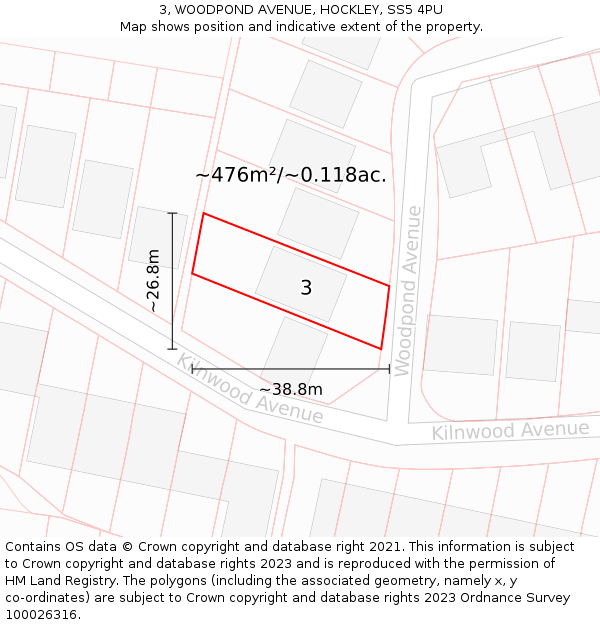 3, WOODPOND AVENUE, HOCKLEY, SS5 4PU: Plot and title map