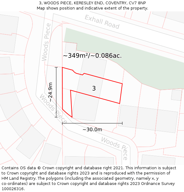 3, WOODS PIECE, KERESLEY END, COVENTRY, CV7 8NP: Plot and title map