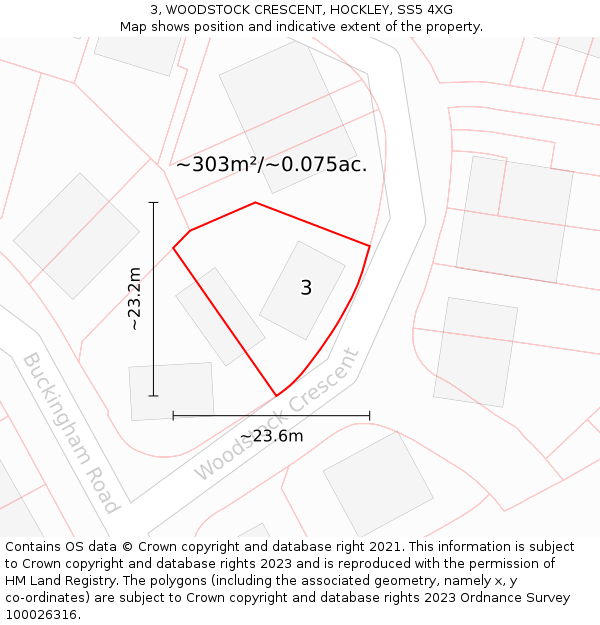 3, WOODSTOCK CRESCENT, HOCKLEY, SS5 4XG: Plot and title map