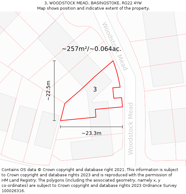 3, WOODSTOCK MEAD, BASINGSTOKE, RG22 4YW: Plot and title map