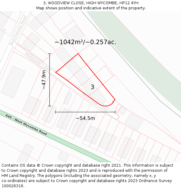 3, WOODVIEW CLOSE, HIGH WYCOMBE, HP12 4YH: Plot and title map