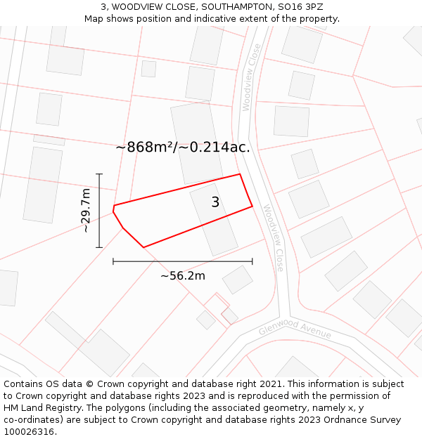 3, WOODVIEW CLOSE, SOUTHAMPTON, SO16 3PZ: Plot and title map