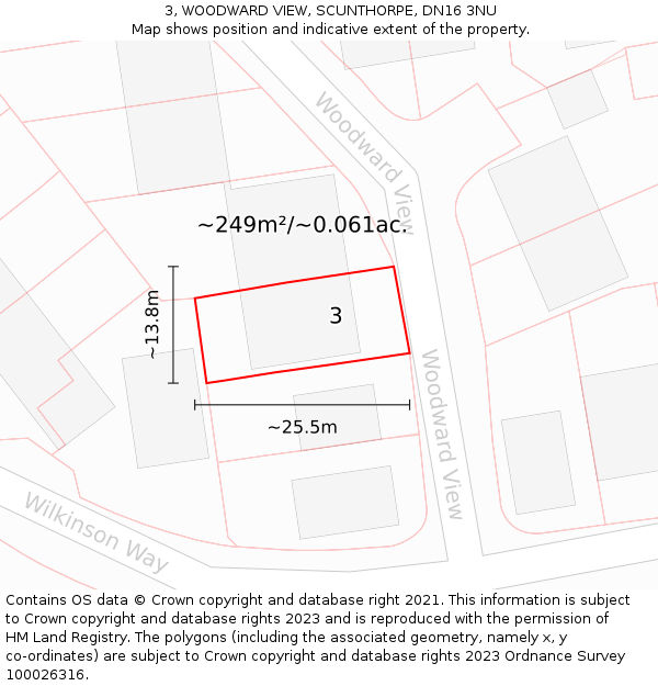 3, WOODWARD VIEW, SCUNTHORPE, DN16 3NU: Plot and title map