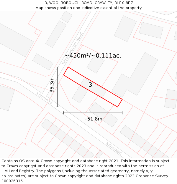 3, WOOLBOROUGH ROAD, CRAWLEY, RH10 8EZ: Plot and title map