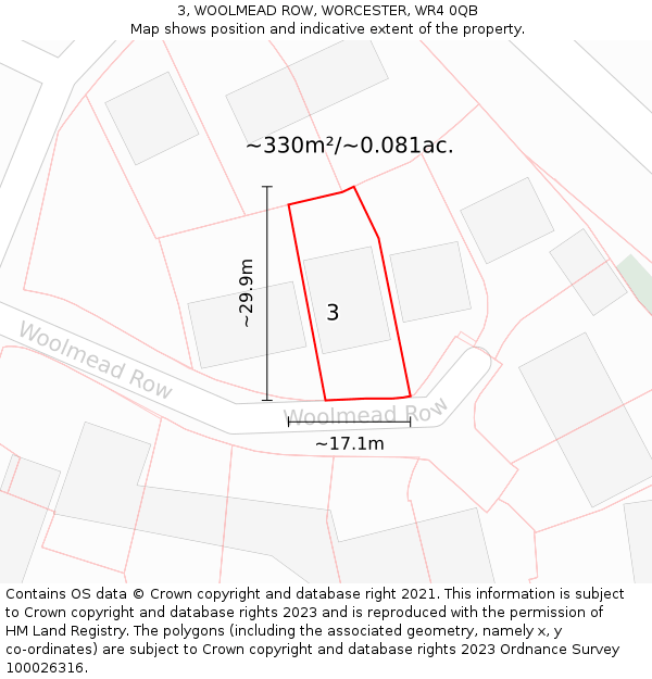 3, WOOLMEAD ROW, WORCESTER, WR4 0QB: Plot and title map