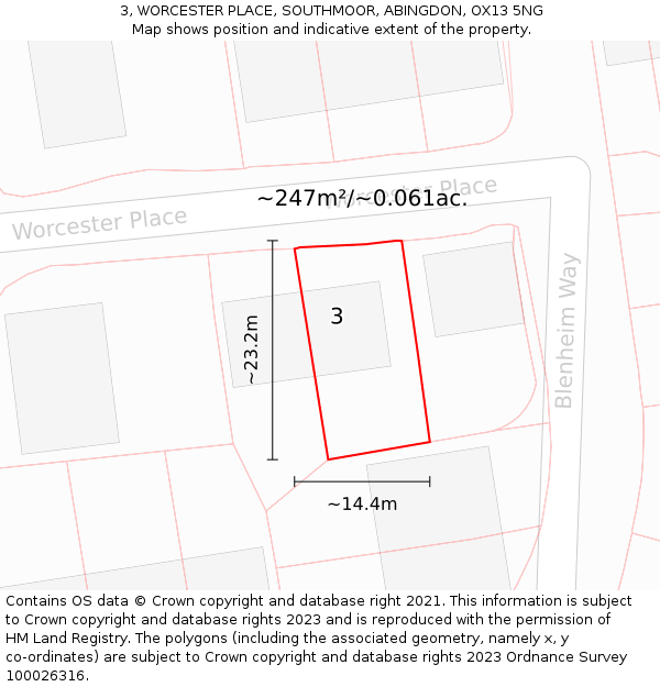 3, WORCESTER PLACE, SOUTHMOOR, ABINGDON, OX13 5NG: Plot and title map