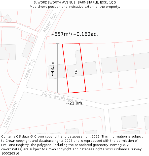 3, WORDSWORTH AVENUE, BARNSTAPLE, EX31 1QQ: Plot and title map