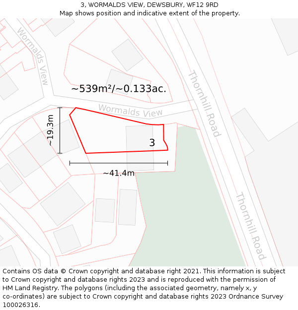 3, WORMALDS VIEW, DEWSBURY, WF12 9RD: Plot and title map