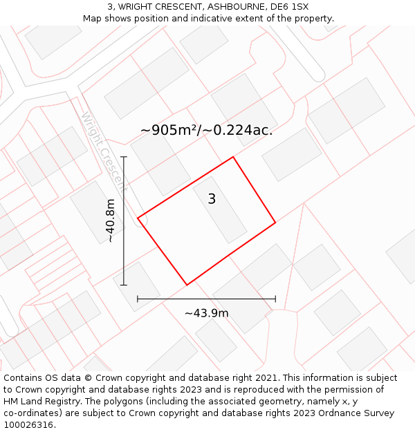 3, WRIGHT CRESCENT, ASHBOURNE, DE6 1SX: Plot and title map