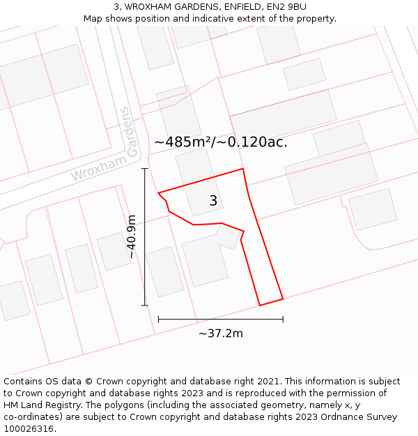 3, WROXHAM GARDENS, ENFIELD, EN2 9BU: Plot and title map