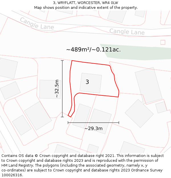 3, WRYFLATT, WORCESTER, WR4 0LW: Plot and title map